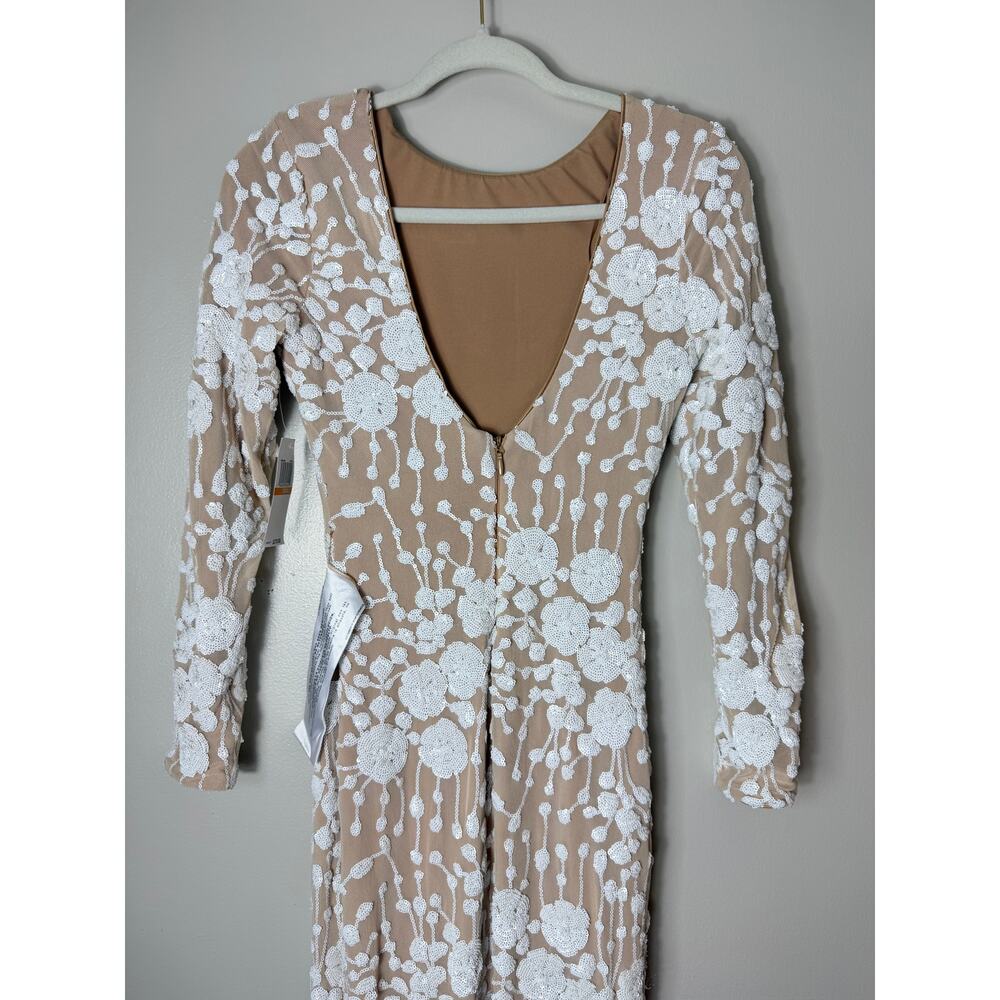 Dress The Population Dress S White Sequin Floral Midi Bridal Wedding Boho Formal - Picture 14 of 16